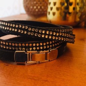 Leather and gem studded wrap leather bracelet